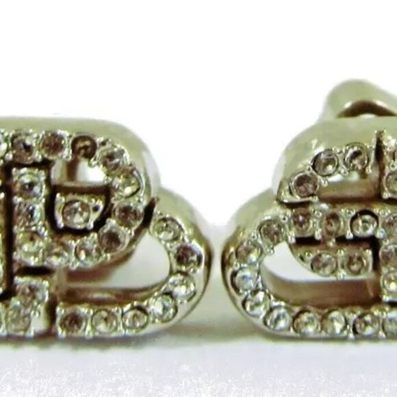 BALENCIAGA BB Silver Crystal Logo Stud Earrings